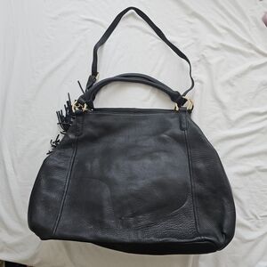 Roomy Black Leather Hobo Tote Bag